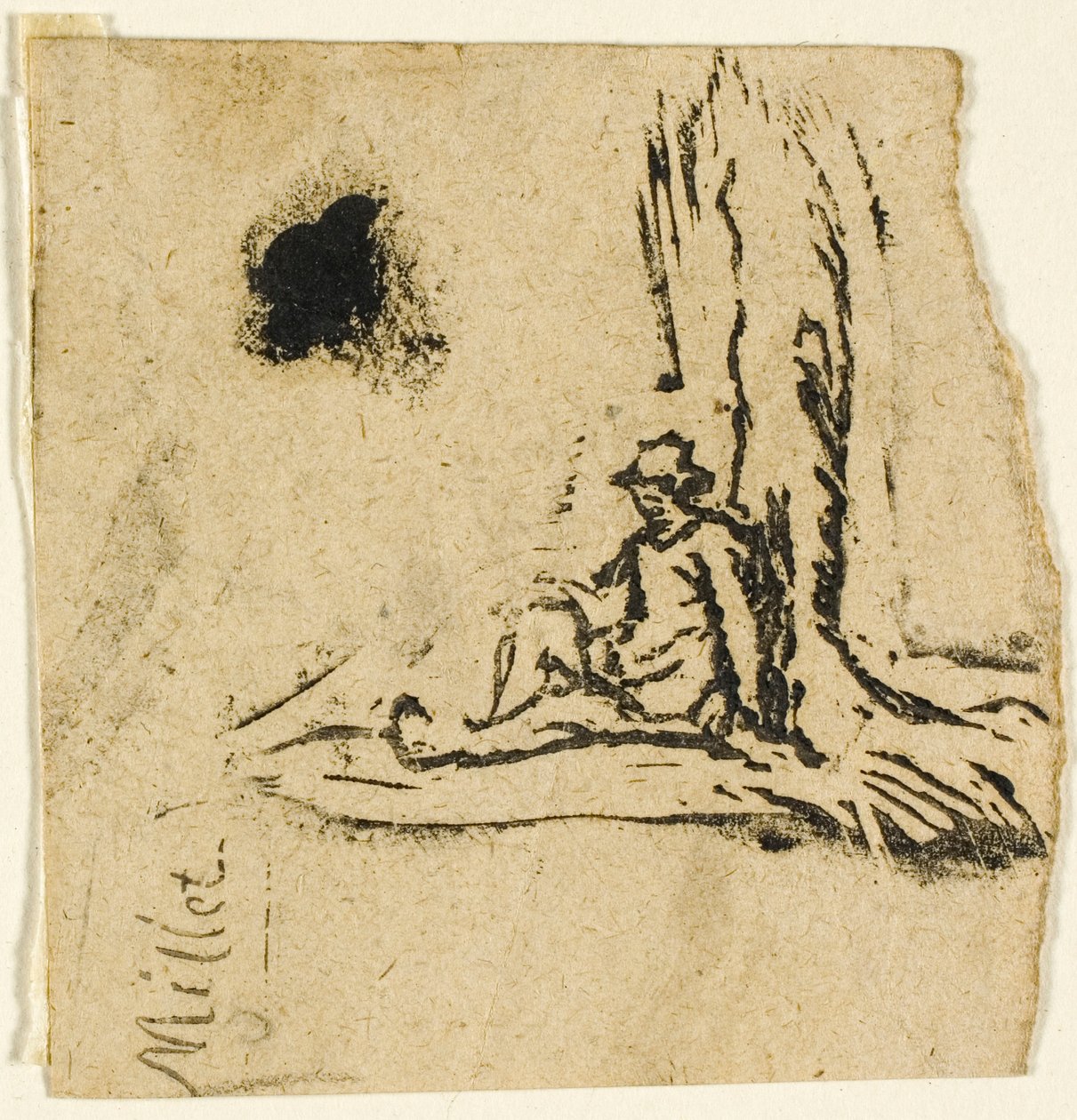 Skitser, Fragment: Bonde, der sidder ved foden af et træ af Jean Francois Millet
