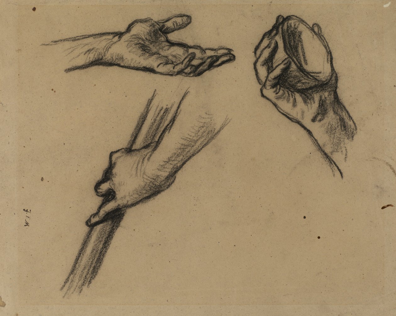 Studier af hænder (kul på papir) af Jean Francois Millet