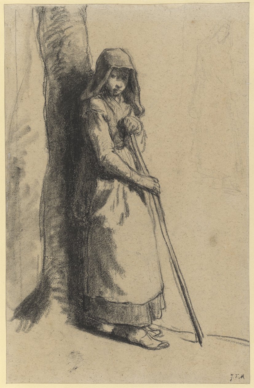 Studie for hyrdinde i hvile (blyant på papir) af Jean Francois Millet