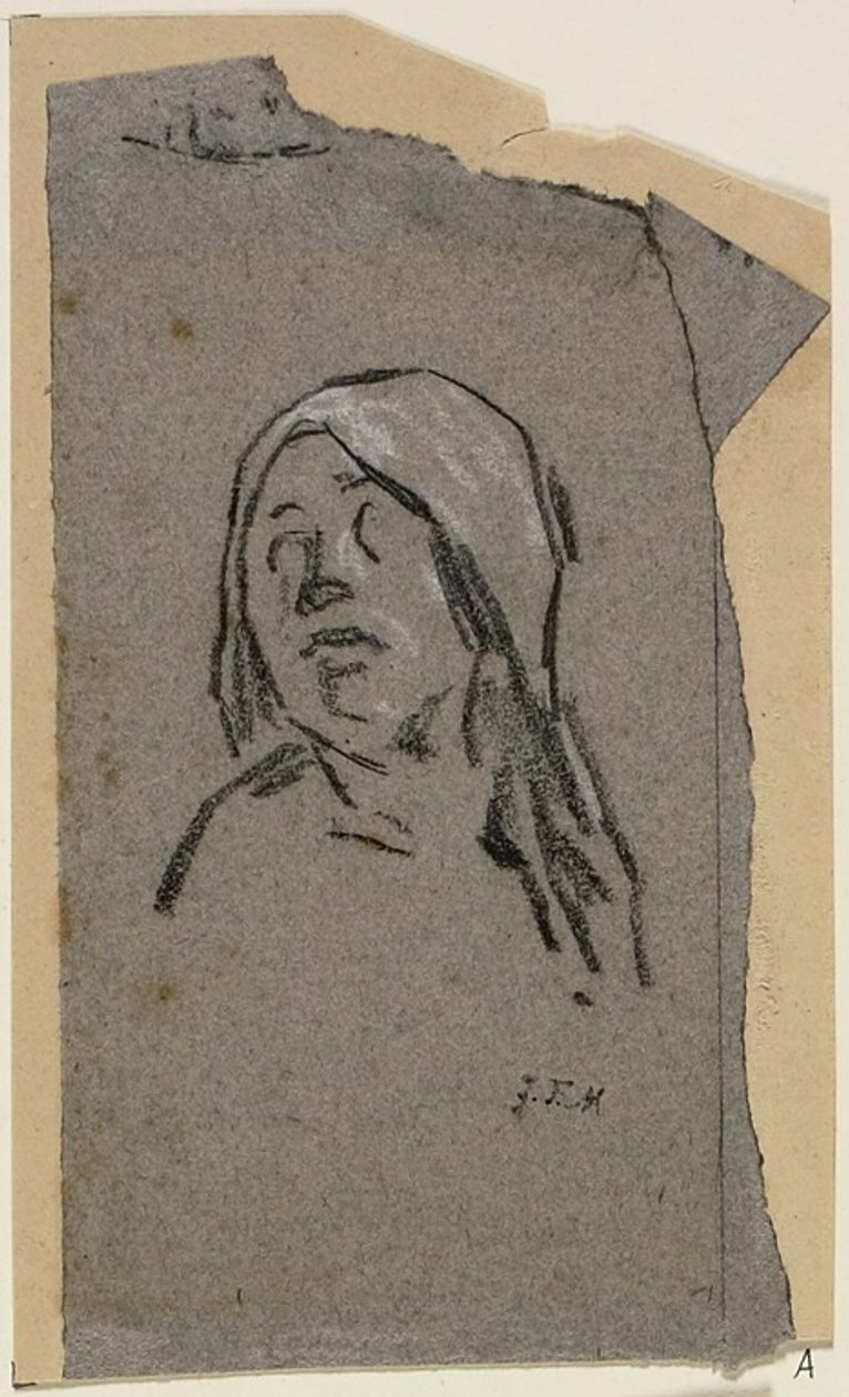 Studie af kvindehoved af Jean Francois Millet
