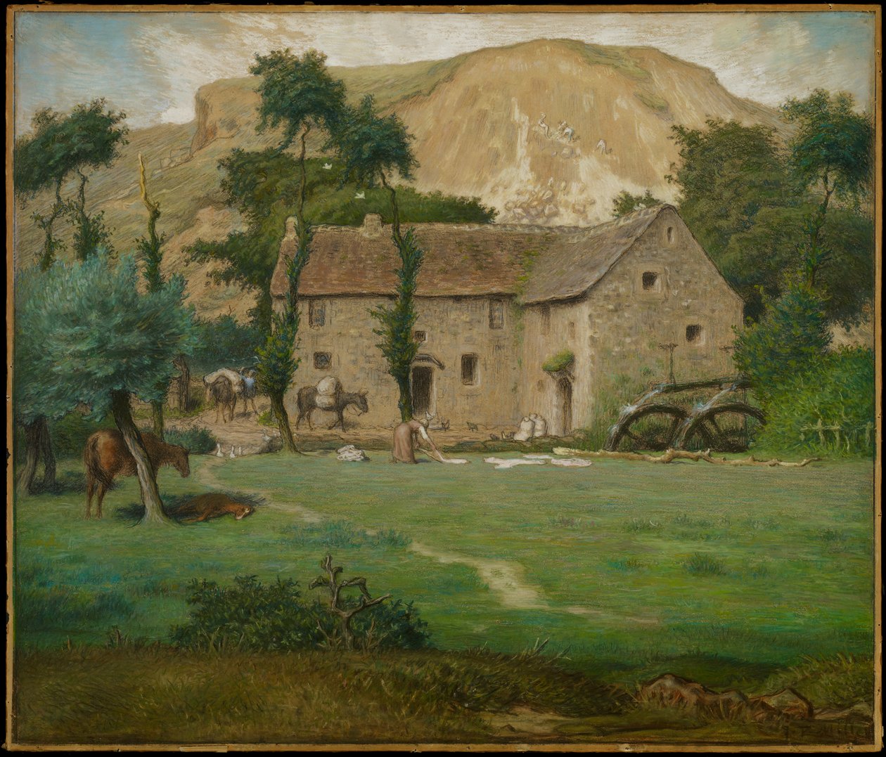 The Farm House, ca. 1867-69 (pastel på vævet papir, lagt om bord) af Jean Francois Millet