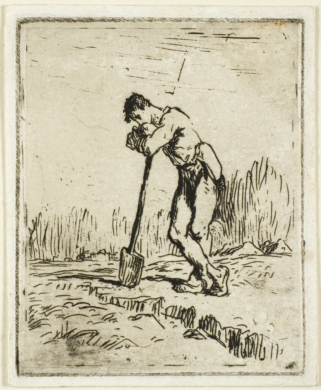 Manden læner sig op ad sin spade af Jean Francois Millet