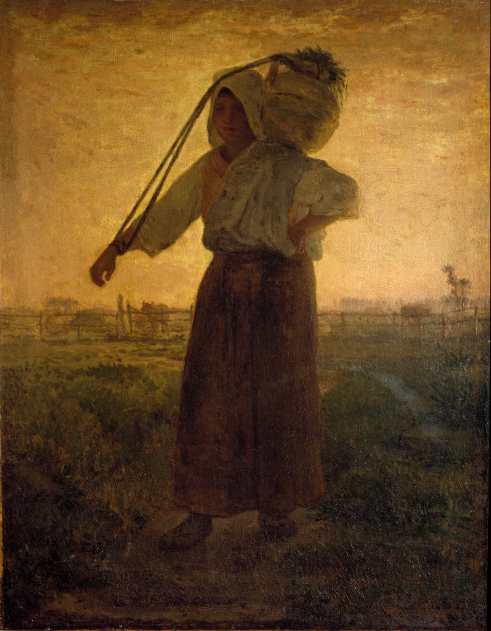 The Return of the Fields Maleri af Jean Francois Millet (1814-1875) 1850 ca. Svag. 42x33 cm Milano, Galleria d