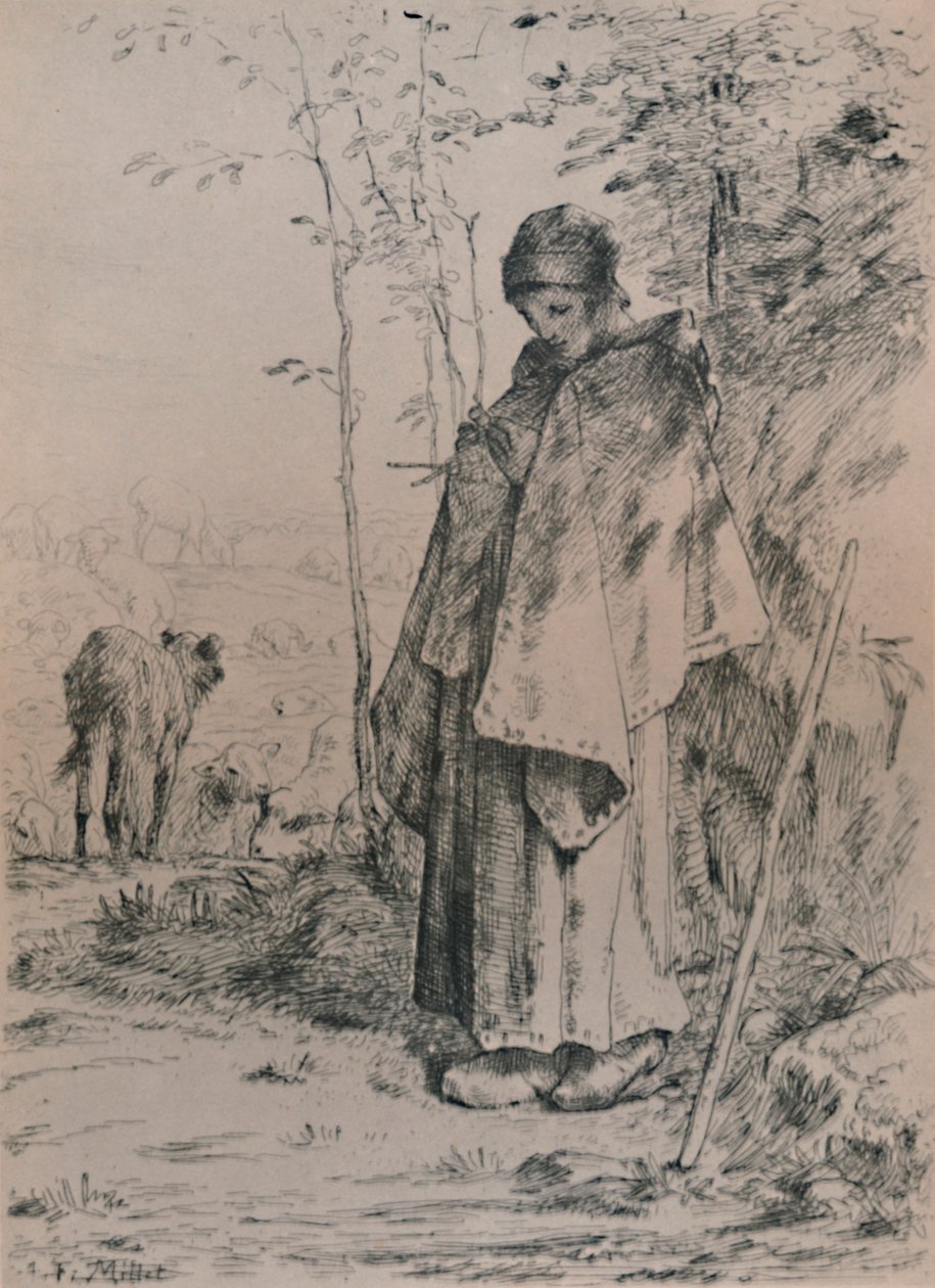 Hyrdinden, 1862, 1946 af Jean Francois Millet
