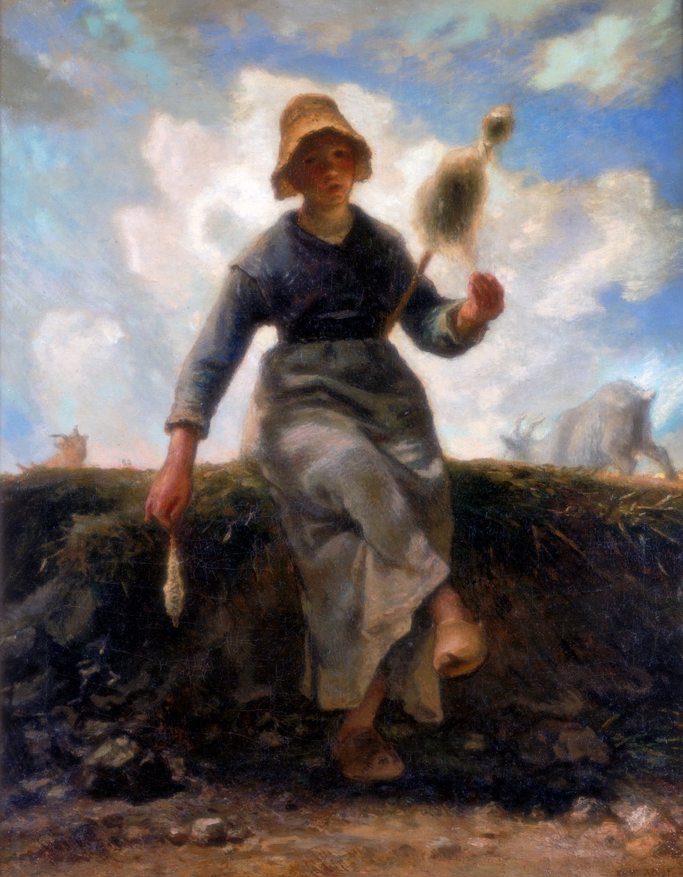 Spinneren, gedehyrde i Auvergne, c1868-1869 af Jean Francois Millet