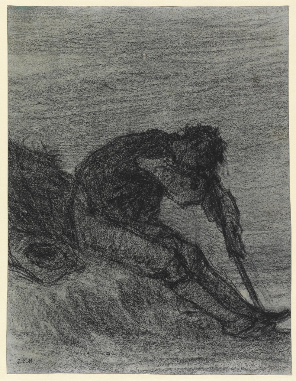 The Tired Haymaker (sort kridt på papir) af Jean Francois Millet