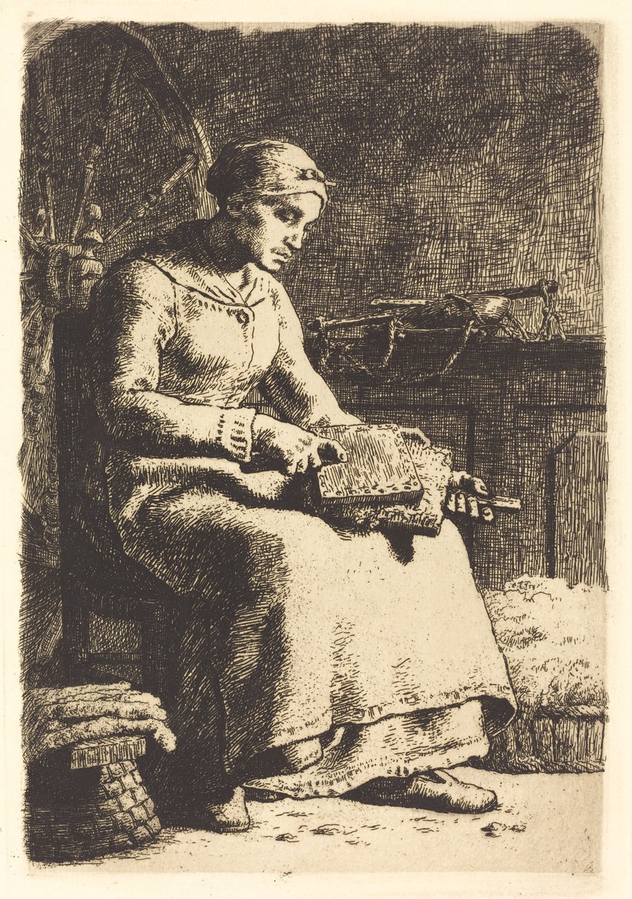 The Uld Carder (La cardeuse) af Jean Francois Millet