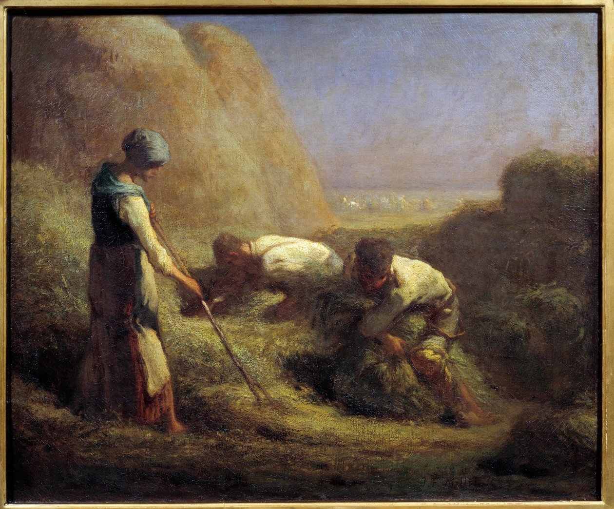 Høbådsfolkene. Bønder udgør støvlerne med det hø, der lige er blevet slået. Maleri af Jean Francois Millet (1814-1875) 1800-tallet søn. 0,54x0,65 m af Jean Francois Millet