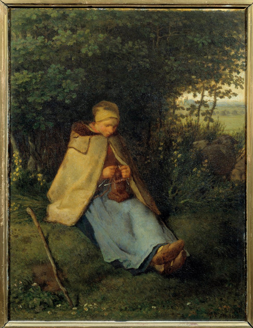 Strikkeren Maleri af Jean Francois Millet (1814-1875) 1858 søn. 0,39x0,29 m Paris, musee d