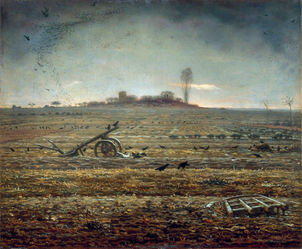 Chailly-sletten med harve og plov (olie på lærred af Jean Francois Millet