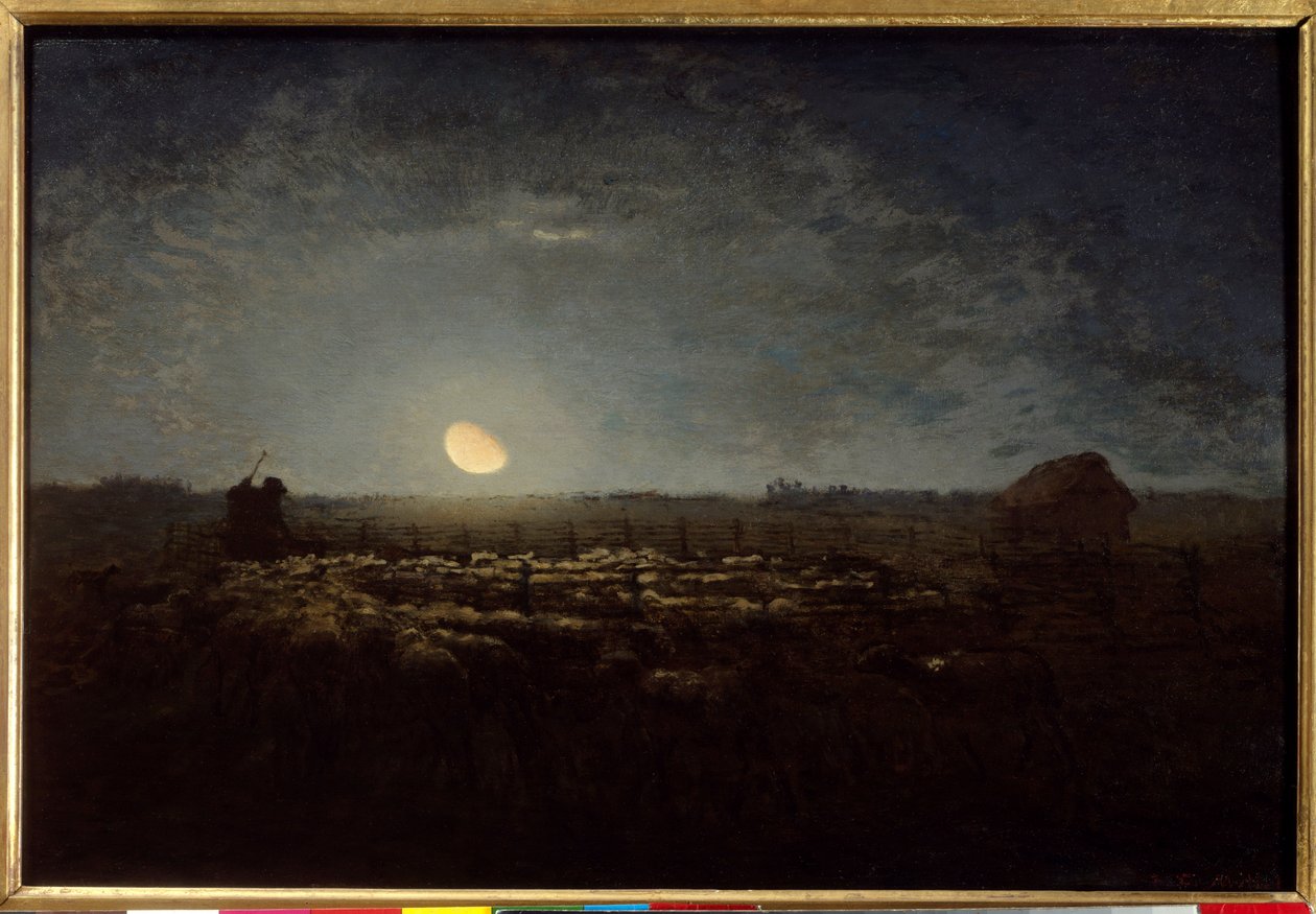 Fåreparken, måneskin. Maleri af Jean Francois Millet (1814 - 1875) af Jean Francois Millet