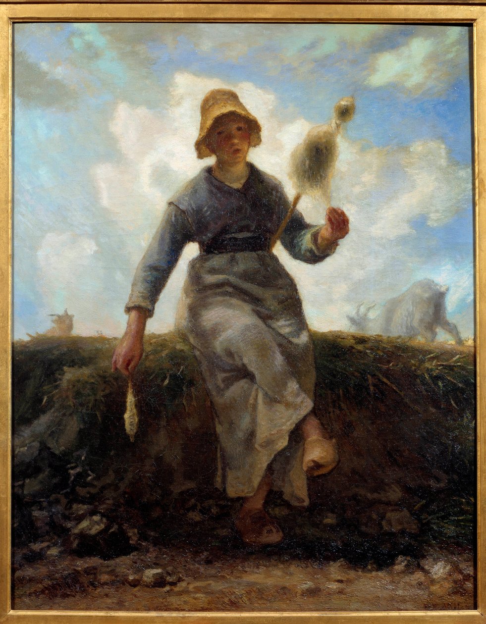Spinneren, Auvergne gedehyrde. Maleri af Jean Francois Millet (1814-1875) af Jean Francois Millet
