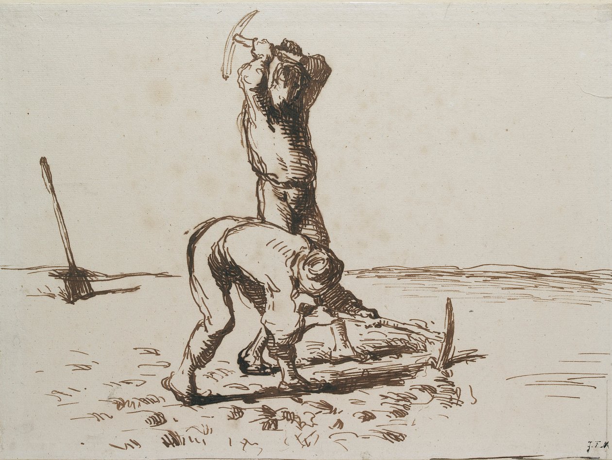 To bønder, der graver med hakker, c1844-1846 af Jean Francois Millet