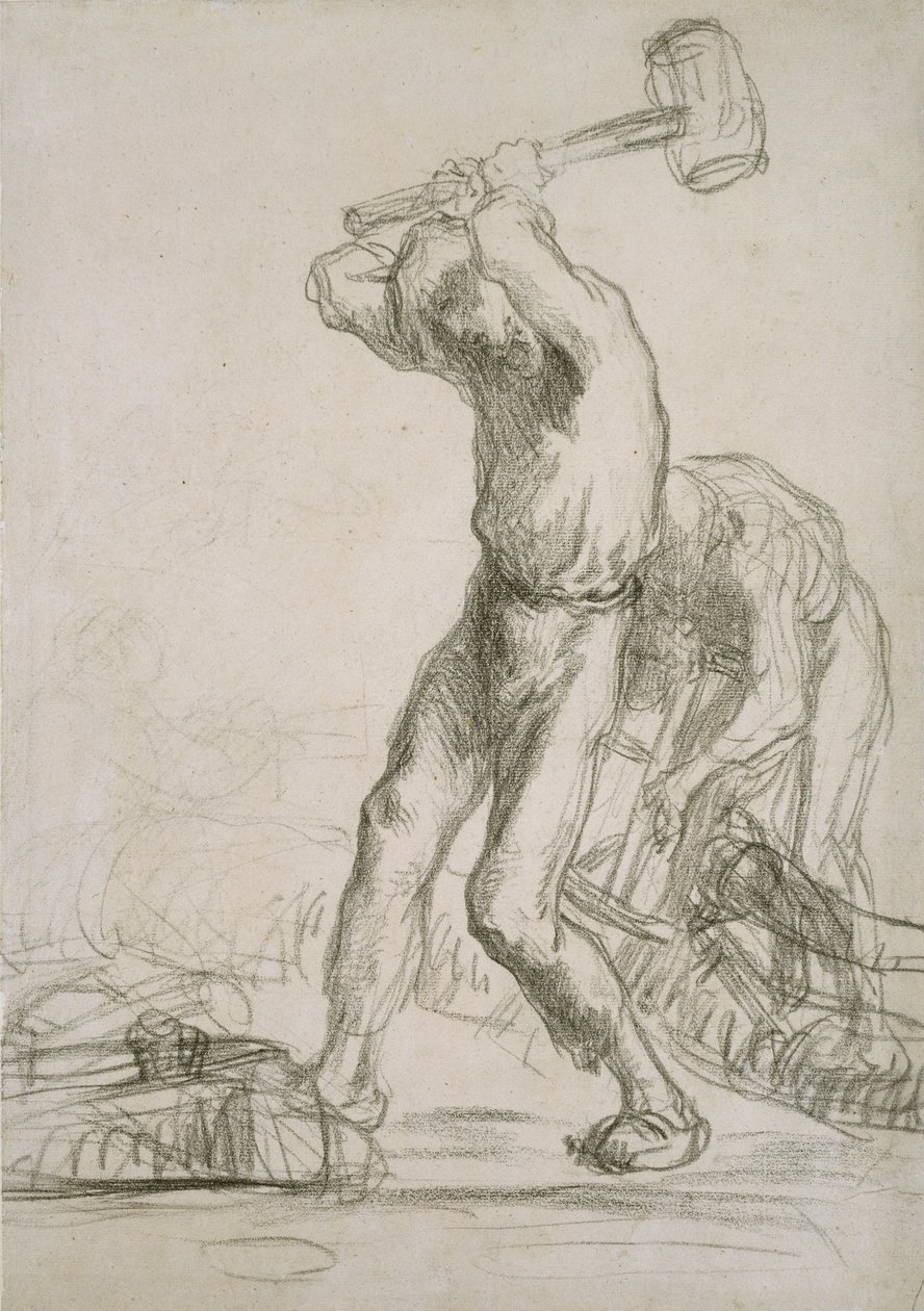 To bønder, der saver og kløver træ, c1850-1851 af Jean Francois Millet