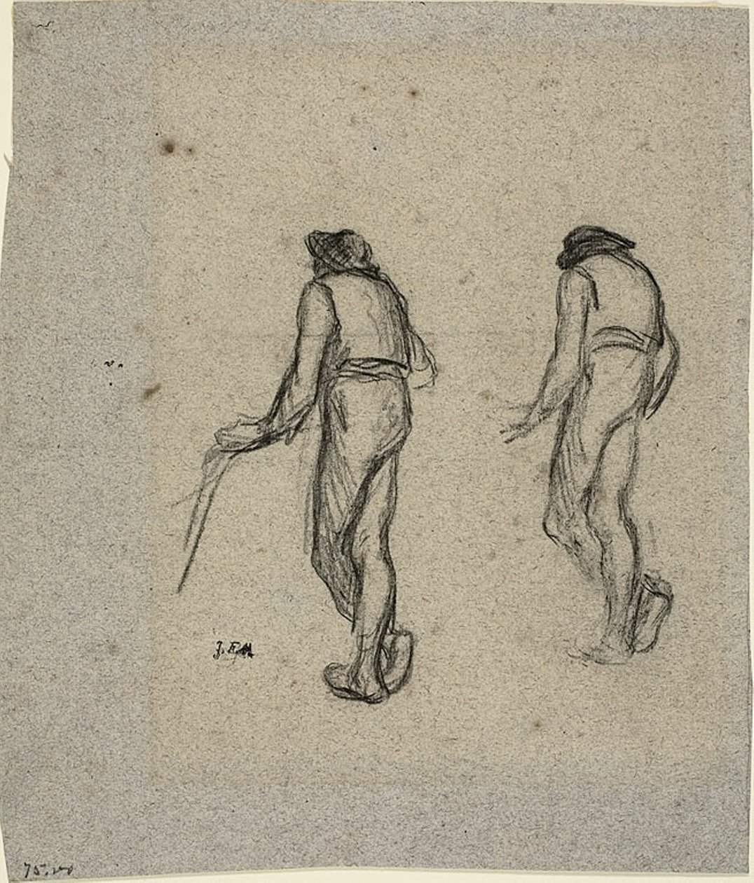 To Skitser af en Bonde, set bagfra af Jean Francois Millet