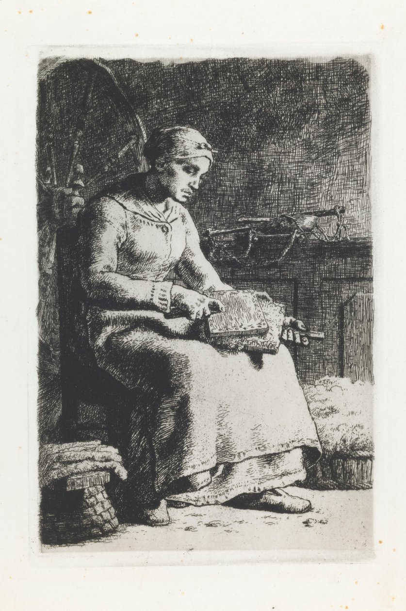 Kvinde Carding Uld af Jean Francois Millet