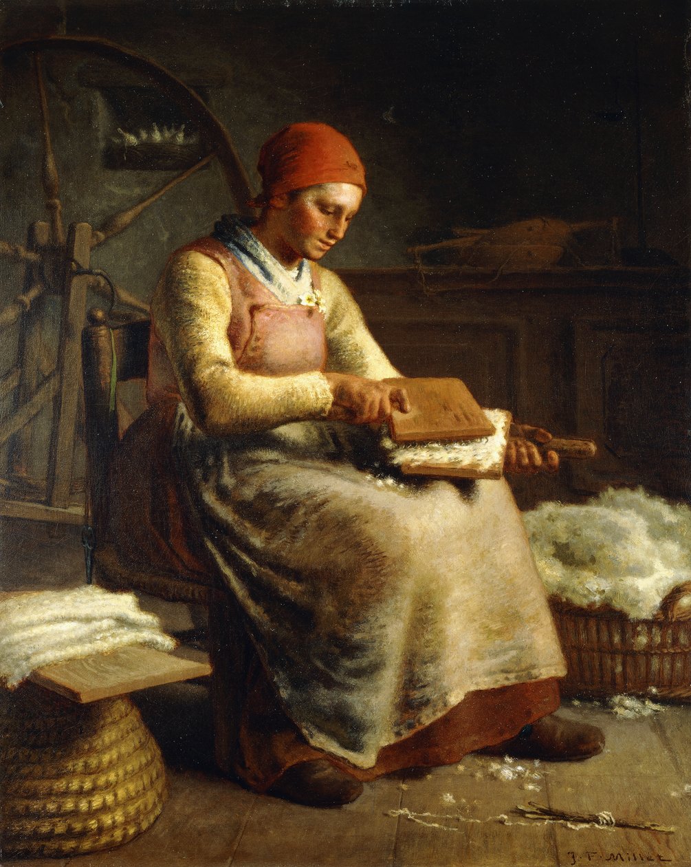 Kvinde karder uld, af Jean Francois Millet