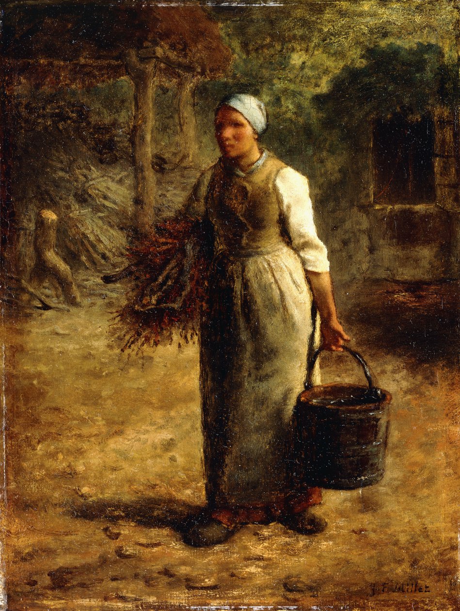 Kvinde, der bærer brænde og en spand, ca. 1858-60 af Jean-Francois Millet