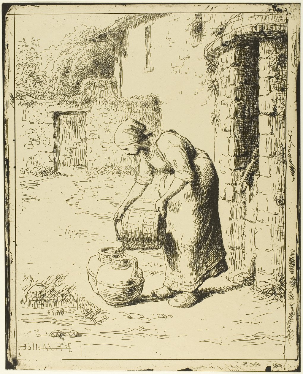 Kvinde tømmer en spand af Jean Francois Millet