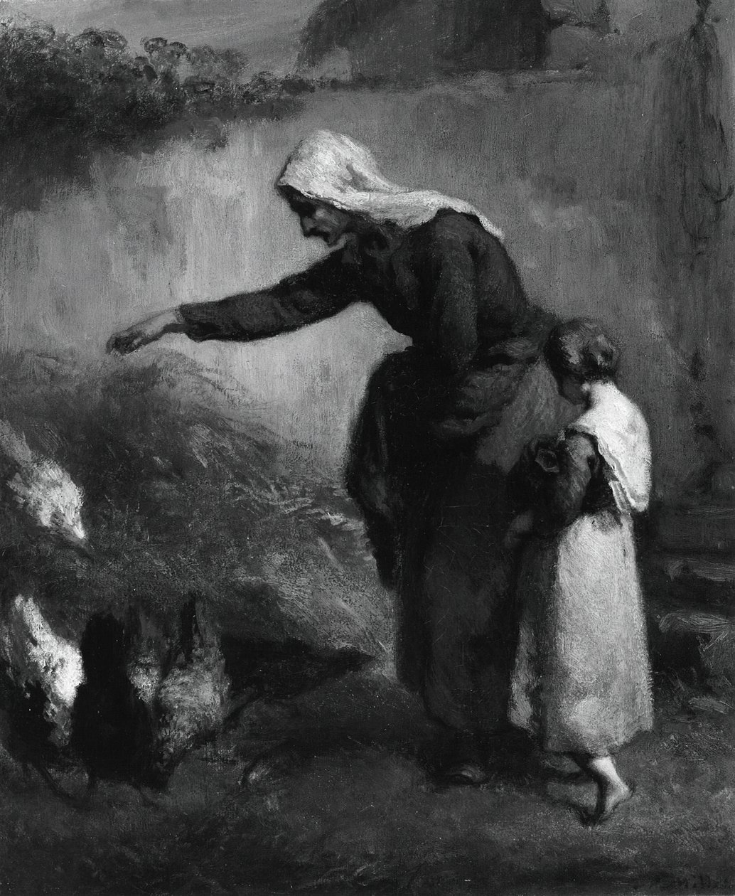 Kvinde, der fodrer høns, 184648. af Jean Francois Millet