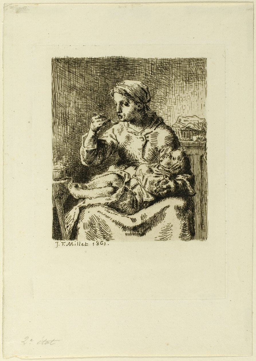 Kvinde fodrer sit barn af Jean Francois Millet