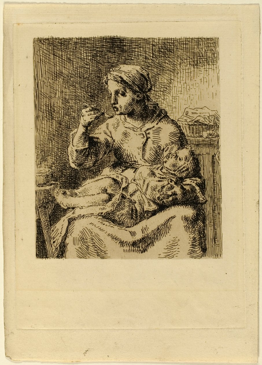 Kvinde fodrer sit barn af Jean Francois Millet