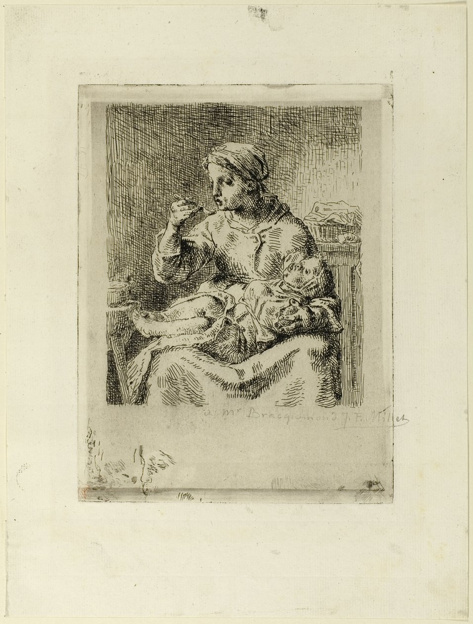Kvinde fodrer sit barn af Jean Francois Millet