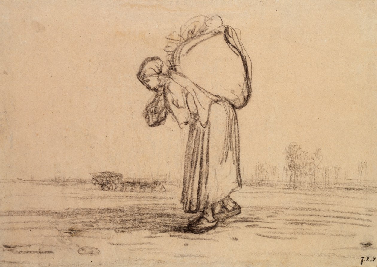 Kvinde med en sæk på ryggen, c1851-1855 af Jean Francois Millet