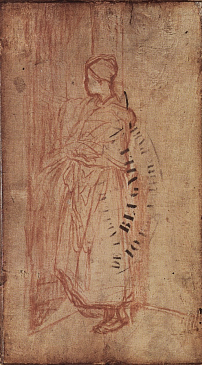 Ung kvinde tager sengetøj fra en hylde, ca. 1850-52 af Jean Francois Millet