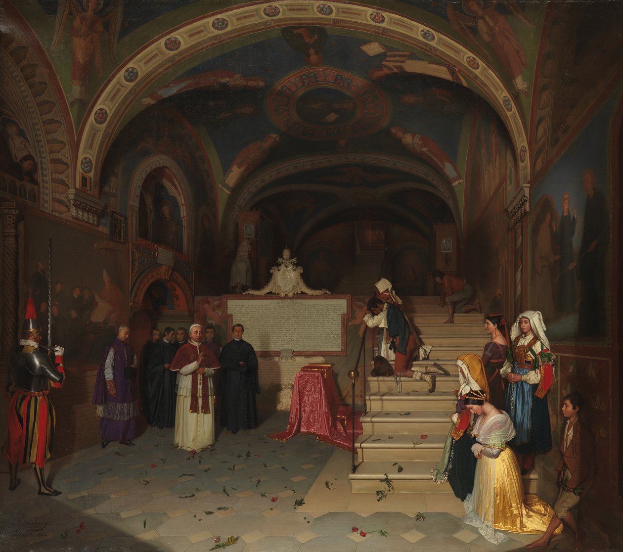 Pave Gregor XVI besøger San Benedetto-kirken i Subiaco, 1843. af Jean Francois Montessuy
