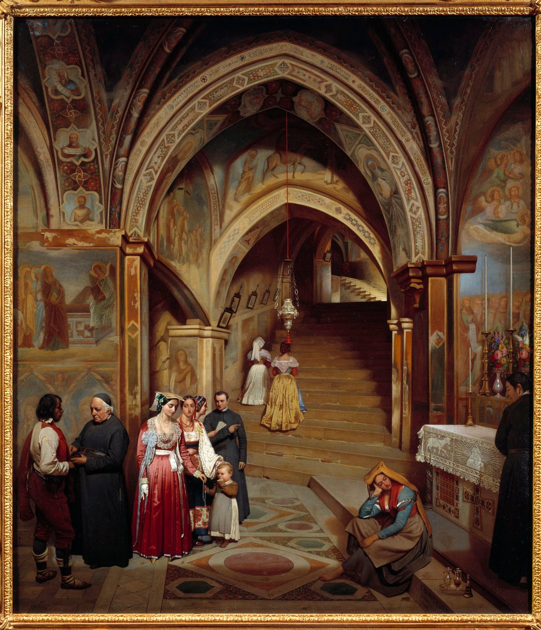 Udsigt over kirken i benediktinerklosteret San Subiaco Maleri af Jean Francois Montessuy (1804-1876) af Jean Francois Montessuy