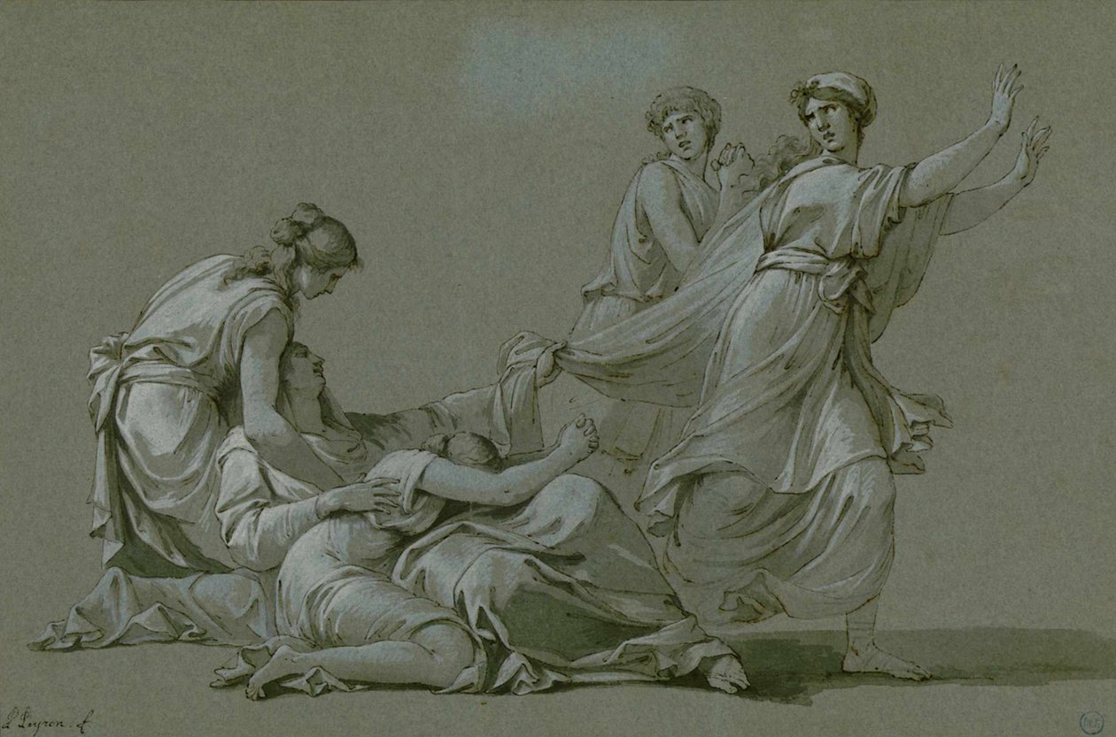 De unge mænd og jomfruer i Athen, der skulle ofres som ofre til Minotaur, ca. 1778. af Jean François Pierre Peyron