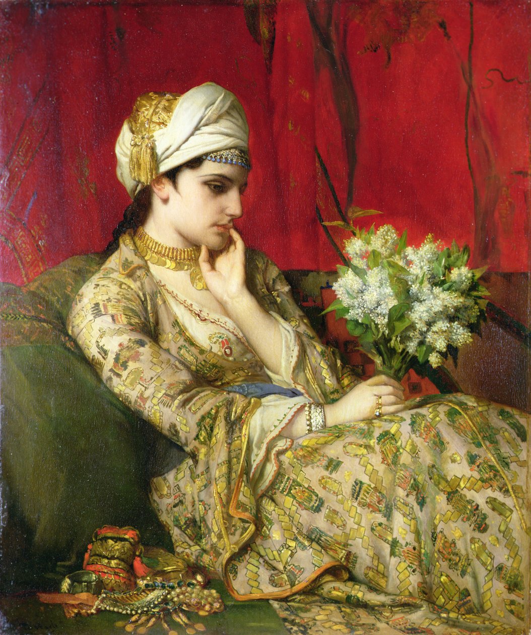 The Odalisque (olie på lærred lagt om bord) af Jean Francois Portaels