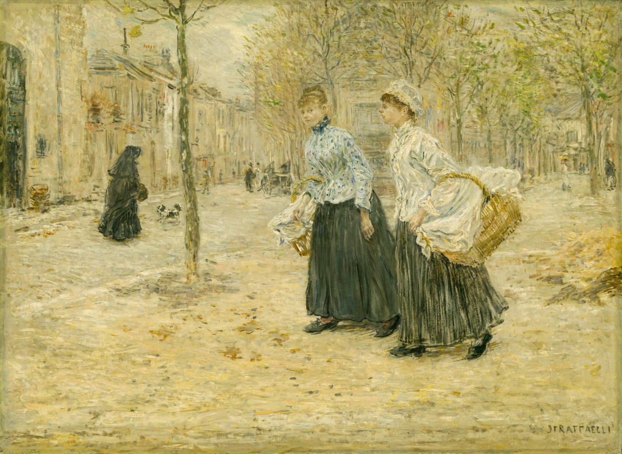 To vaskekoner krydser en lille park i Paris af Jean Francois Rafaelli