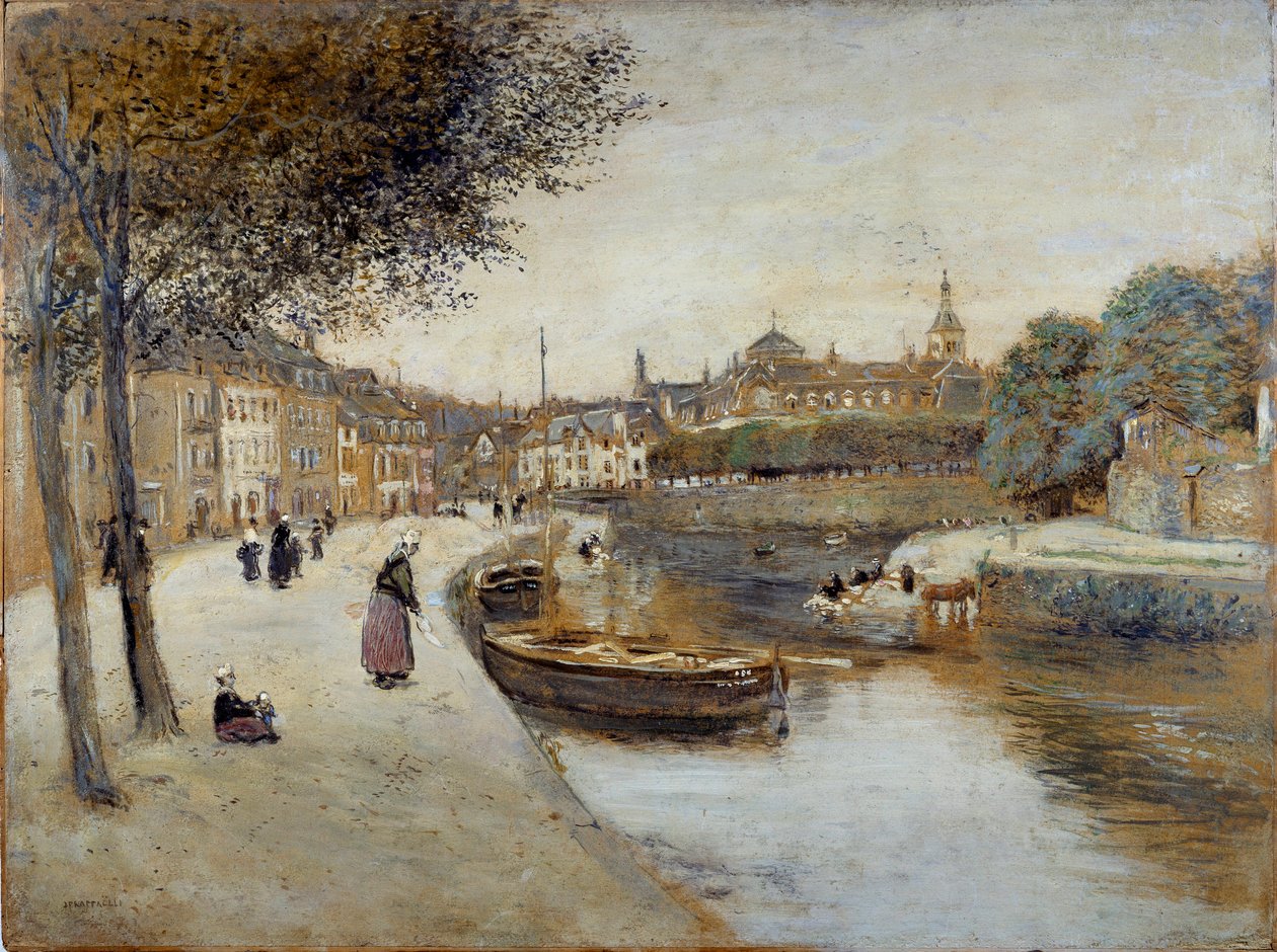 En kanal i Quimperle-maleri af Jean Francois Raffaelli (1850-1924), 20. århundrede. Le Havre Museum of Fine Arts af Jean Francois Raffaelli
