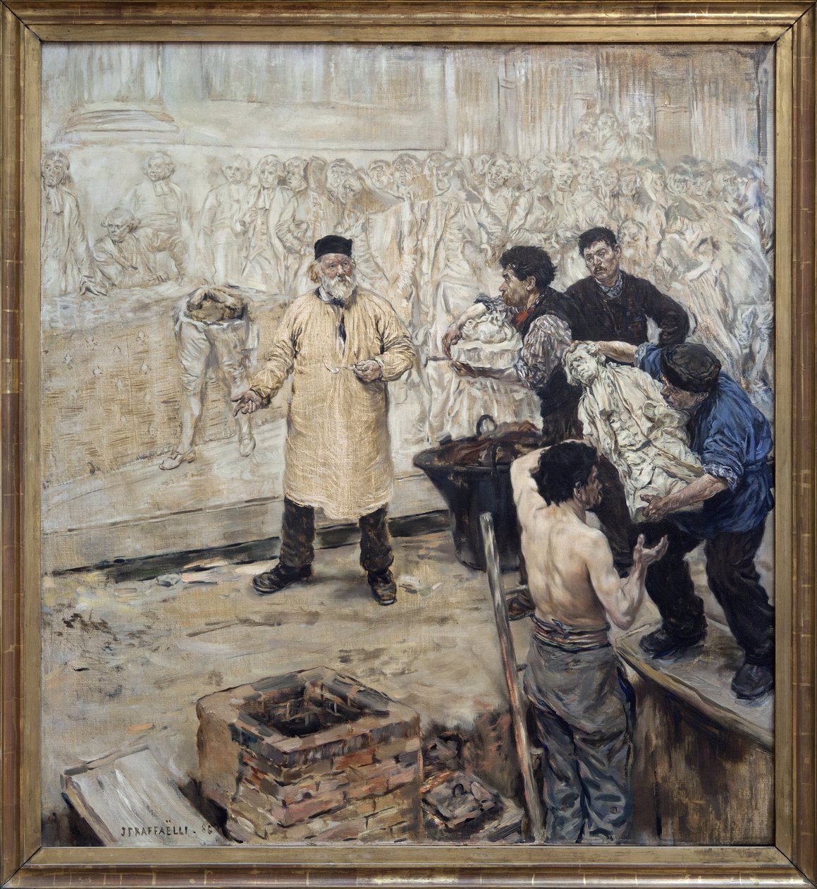 Hos skateren. Oliemaleri på lærred af Jean Francois Raffaelli (1850-1924), grundlæggeren Eugene Gonon (1814-1892) forbereder det tabte voksafstøbning af det store relief lavet af Jules Dalou (1838-1902) til Palais Bourbon i Paris (Chamber of Deputerede), e af Jean Francois Raffaelli
