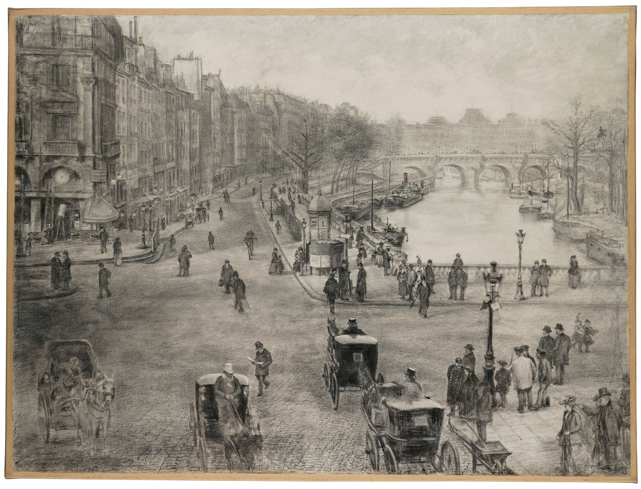 Paris, Place de Saint Michel med Quai des Grands Augustins og Pont Saint Michel i forgrunden og Pont Neuf og Louvre i baggrunden, ca. 1900 af Jean Francois Raffaelli