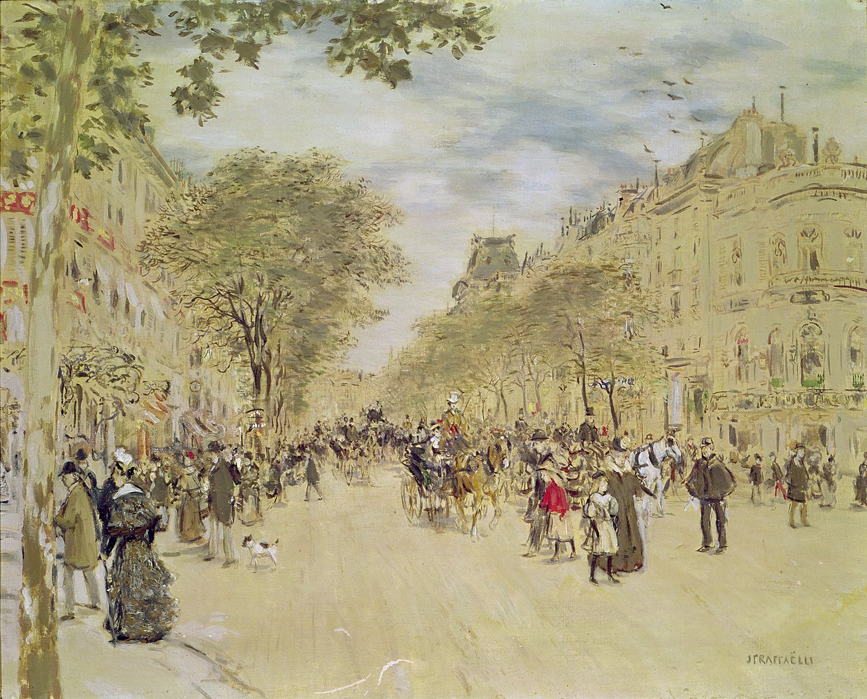 Pavillon de Hanovre og Boulevard des Italiens, Paris, efter 1870 (gouache og wc på papir) af Jean Francois Raffaelli