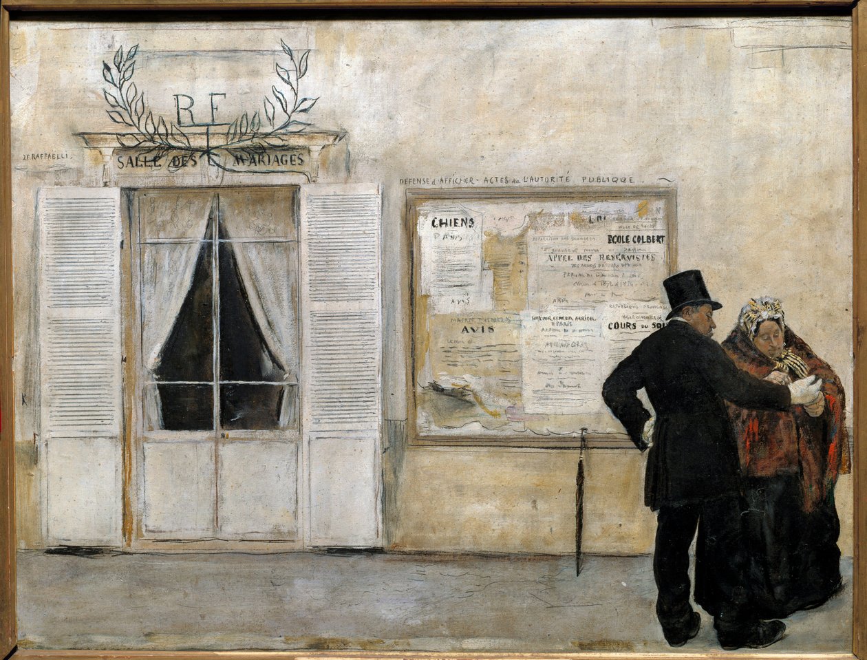 Invitationerne venter på brylluppet Maleri af Jean francois Raffaelli (1850-1924), før 1884, søn. 0.525x0.685 m, Paris, Musee d