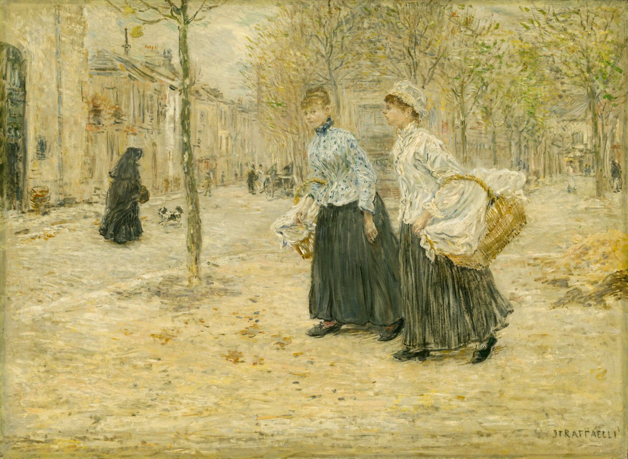 To vaskekoner krydser en lille park i Paris af Jean Francois Raffaelli