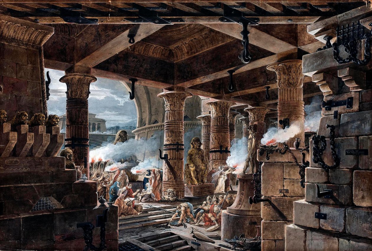 Architectural Fantasy - indvendig visning af et egyptisk tempel af Jean Francois Thomas de Thomon af Jean François Thomas de Thomon