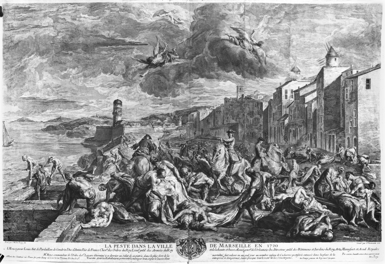 Pesten i 1720 i Marseille, indgraveret af Simon Thomassin (1655-1733) 1727 (gravering) (s/h foto) af Jean Francois de (after) Troy
