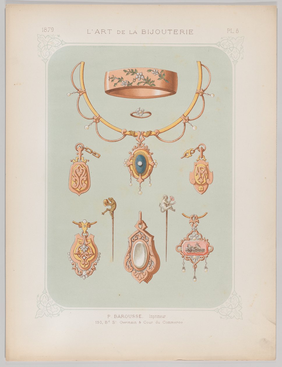 Smykkedesign i guld og rosaguld, 1879. af Jean François Barousse