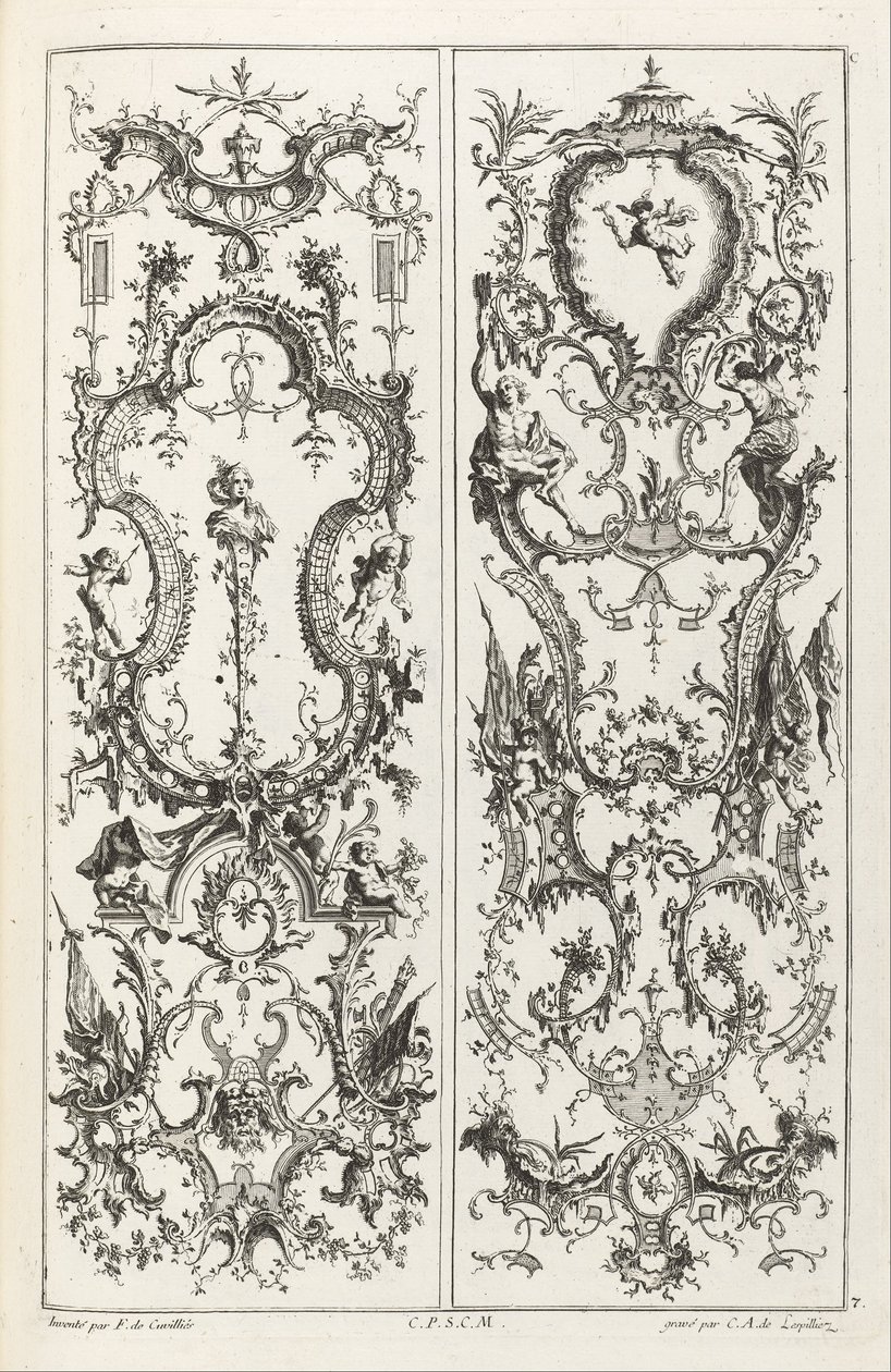 To paneler med grotesk design af Jean François Cuvilliés