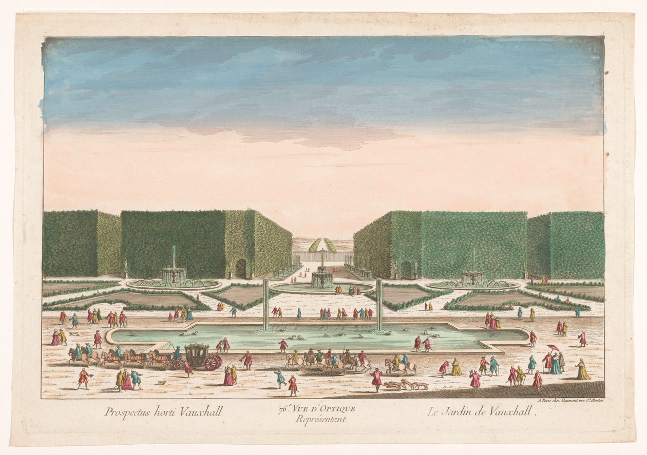 Se på Vauxhall Gardens i London 76. Optisk visning, der repræsenterer Vauxhall Garden (titel på objekt) af Jean François Daumont