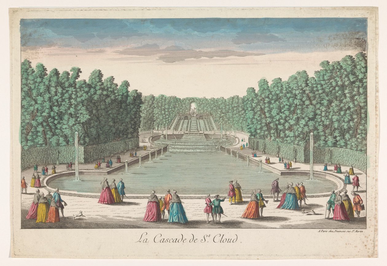 Udsigt over kaskaderne i haven til Château de Saint-Cloud La cascade de St. Cloud (titel på objekt) af Jean François Daumont