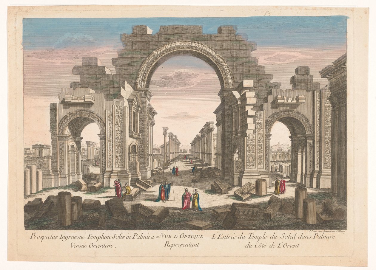 Udsigt over ruinerne af søjlegangens bue ved Palmyra, set fra øst 11. Vue d