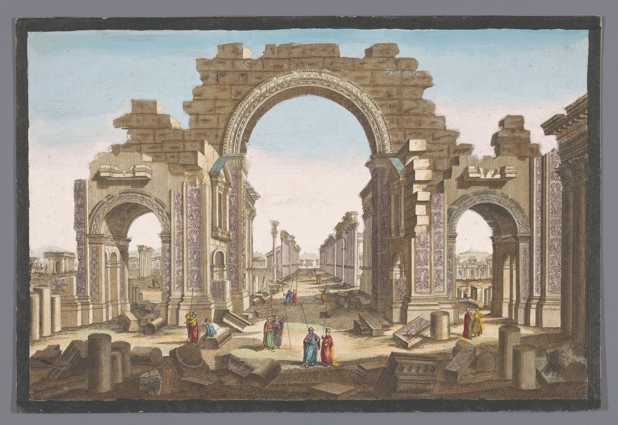Udsigt over ruinerne af søjlegangens bue ved Palmyra, set fra øst 11. Vue d