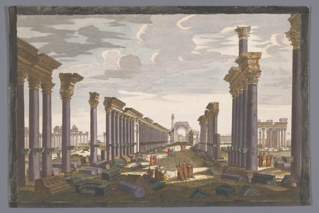 Udsigt over ruinerne af søjlegangens bue ved Palmyra, set fra vestsiden 12. Vüe ​​d