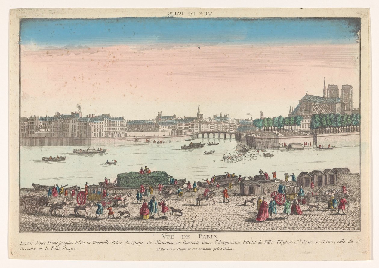Udsigt over byen Paris set fra Quai de Miramion Vue de Paris (titel på objekt) af Jean François Daumont